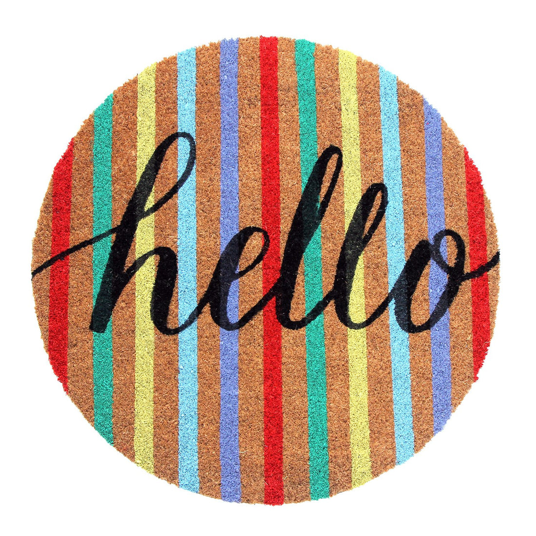 Colourful Multi-Color "Hello" printed Natural Coir Round Shape Mat - OnlyMat