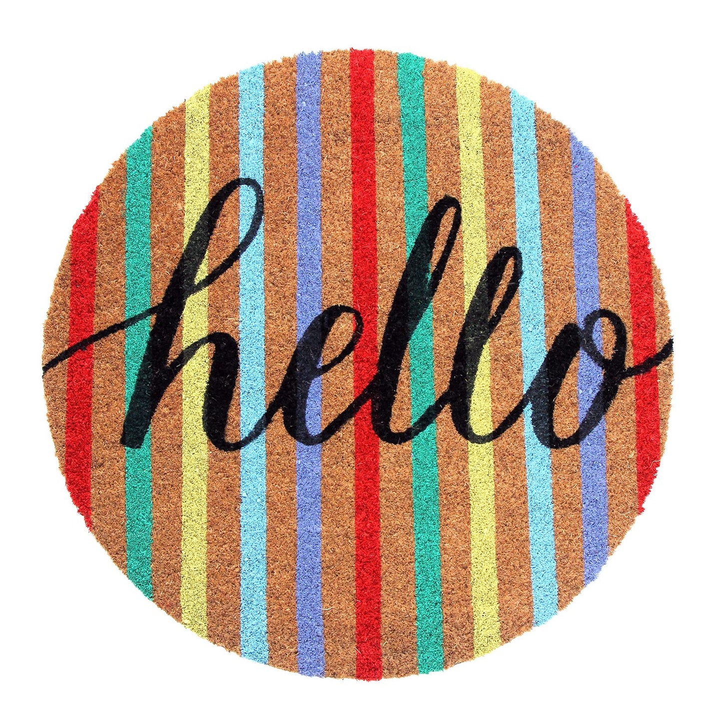 Colourful Multi-Color "Hello" printed Natural Coir Round Shape Mat - OnlyMat