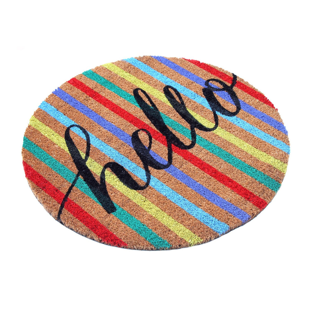 
                      
                        Colourful Multi-Color "Hello" printed Natural Coir Round Shape Mat - OnlyMat
                      
                    