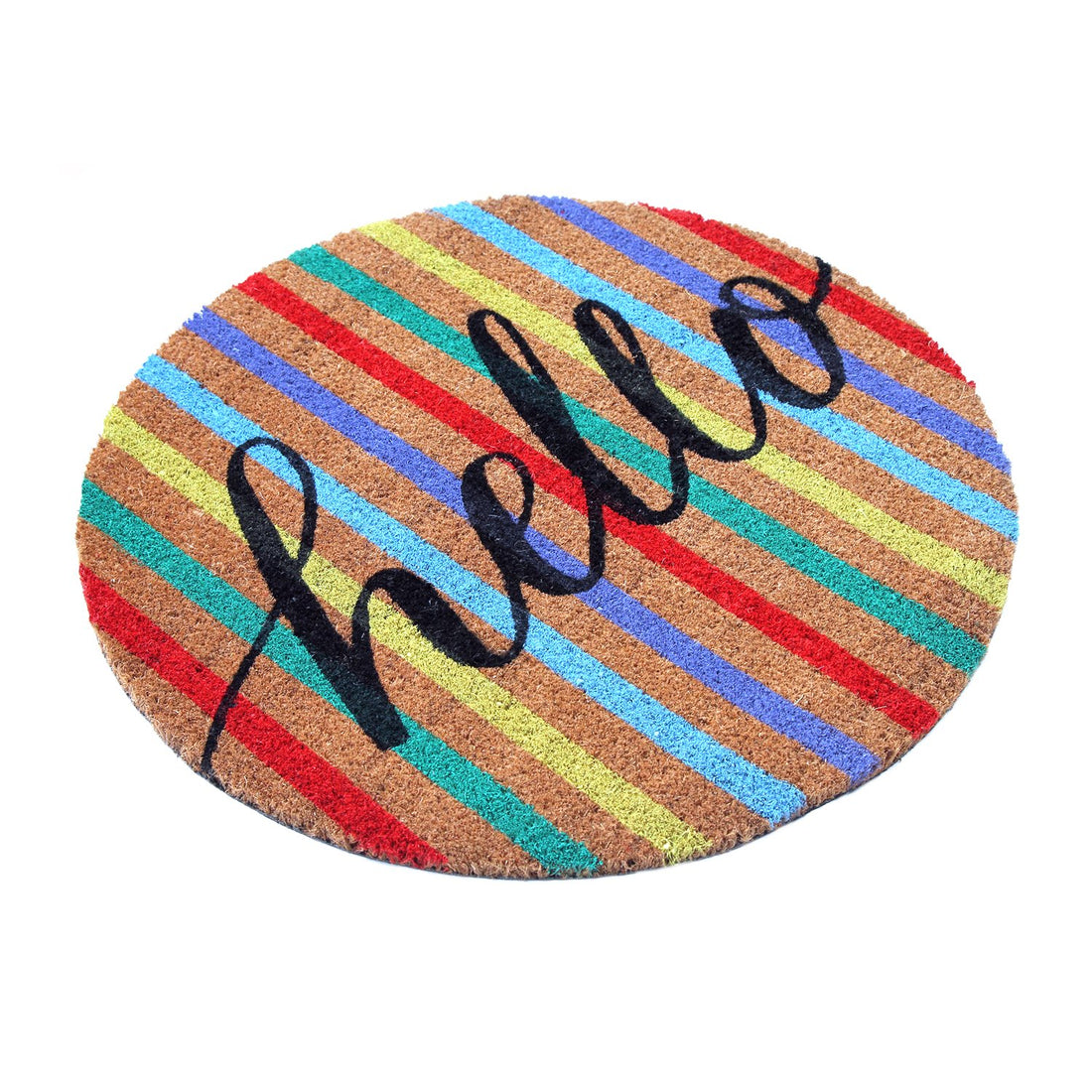 
                      
                        Colourful Multi-Color "Hello" printed Natural Coir Round Shape Mat - OnlyMat
                      
                    