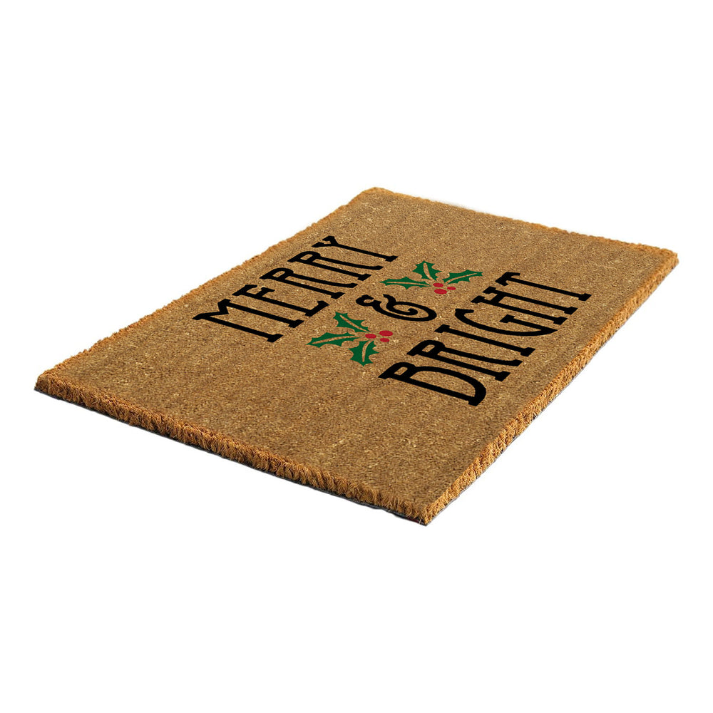 Merry & Bright Christmas Theme Printed Natural Coir Door Mat