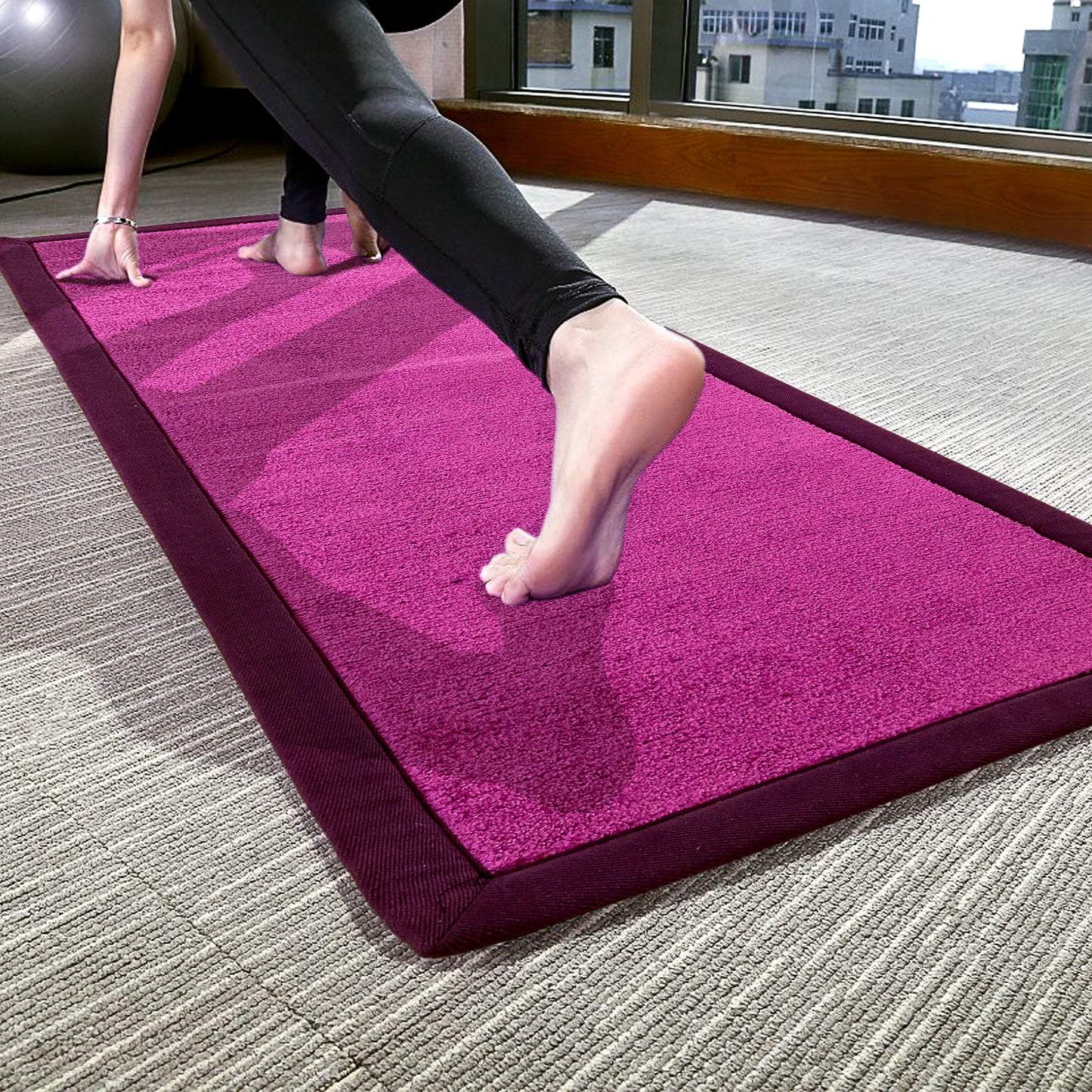 OnlyMat Long Purple Colour Soft Bedside Runner / Luxury Yoga / Prayer Mat with Cotton Border Oblong