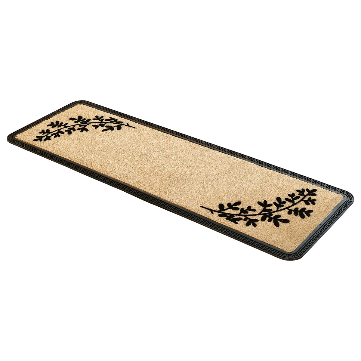 Elegant Soft Anti-Skid Polypropylene Leaf Pattern Flocked Floor Mat -BEIGE , 40 cm x 120 cm