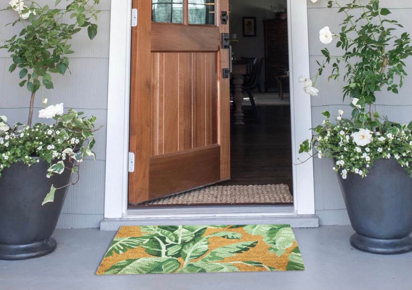 Green colour Banana Leaves Design Printed Natural Coir doormat