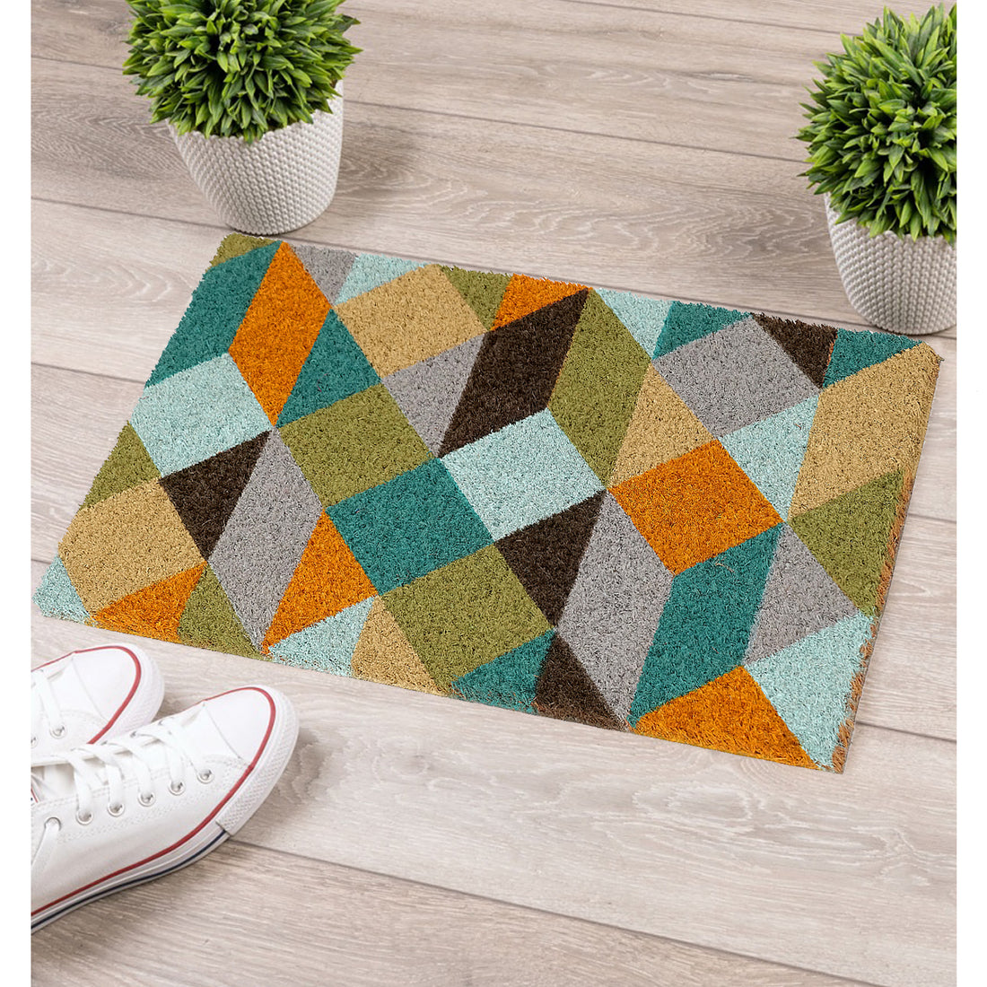 Natural Coir Doormat – Diamond Pastel Pattern Print – 45x75cm – Multicolour
