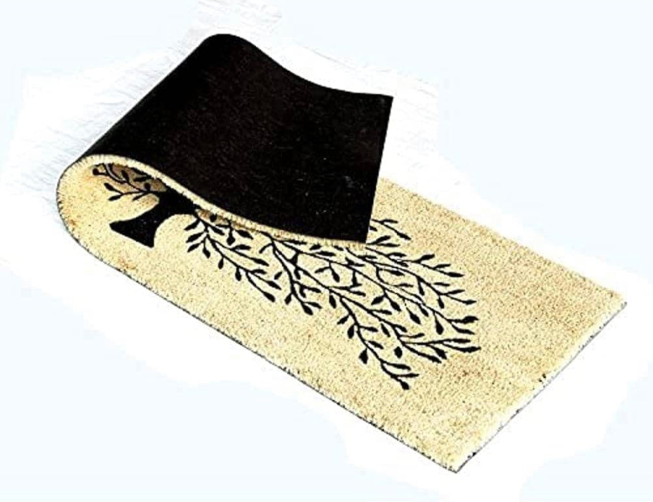 OnlyMat Long Black colour Tree Printed Coir Floor Mat (Beige Colour)