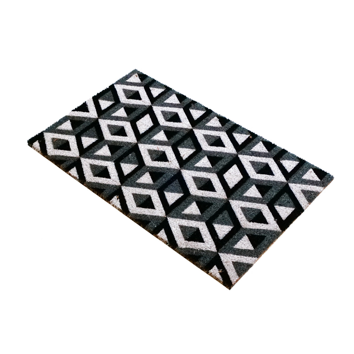 OnlyMat Cool 3D Cube Design Printed Natural Coir Floor Mat