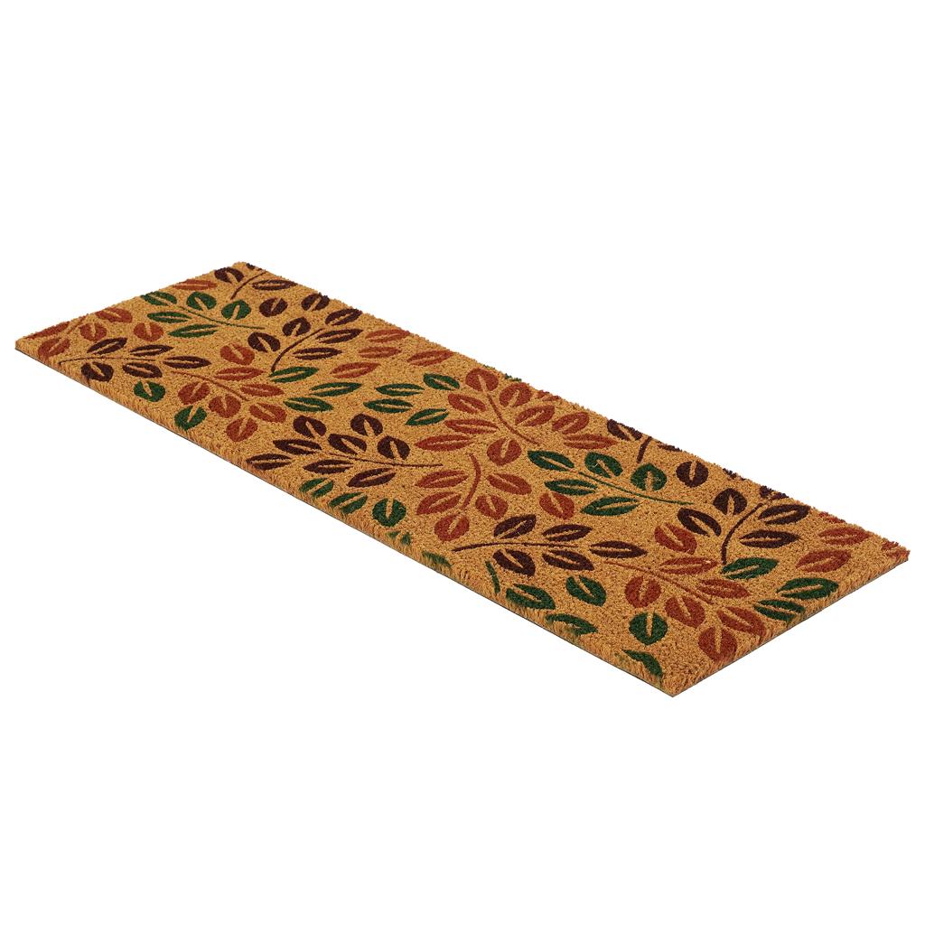 OnlyMat Tri Colour Leaf printed Natural Coir Entrance Door mat for Double Door or Wide Door - 40cm x 120cm