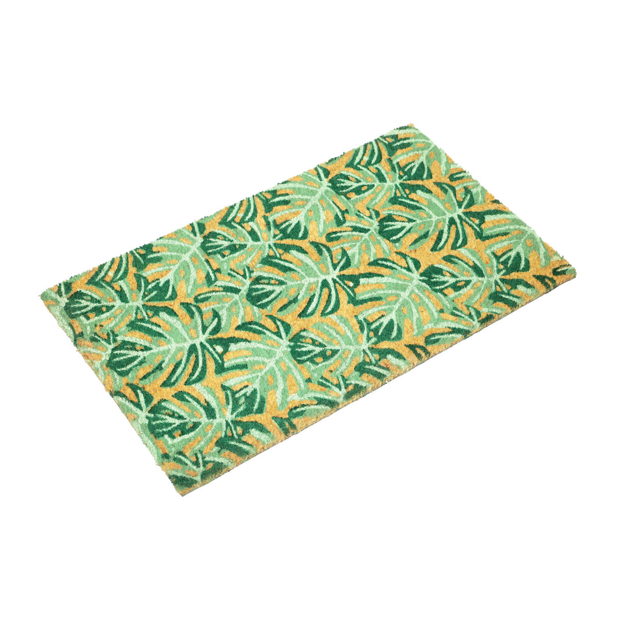 Fern Leaves Green Design Natural Printed Coir Floor Mat