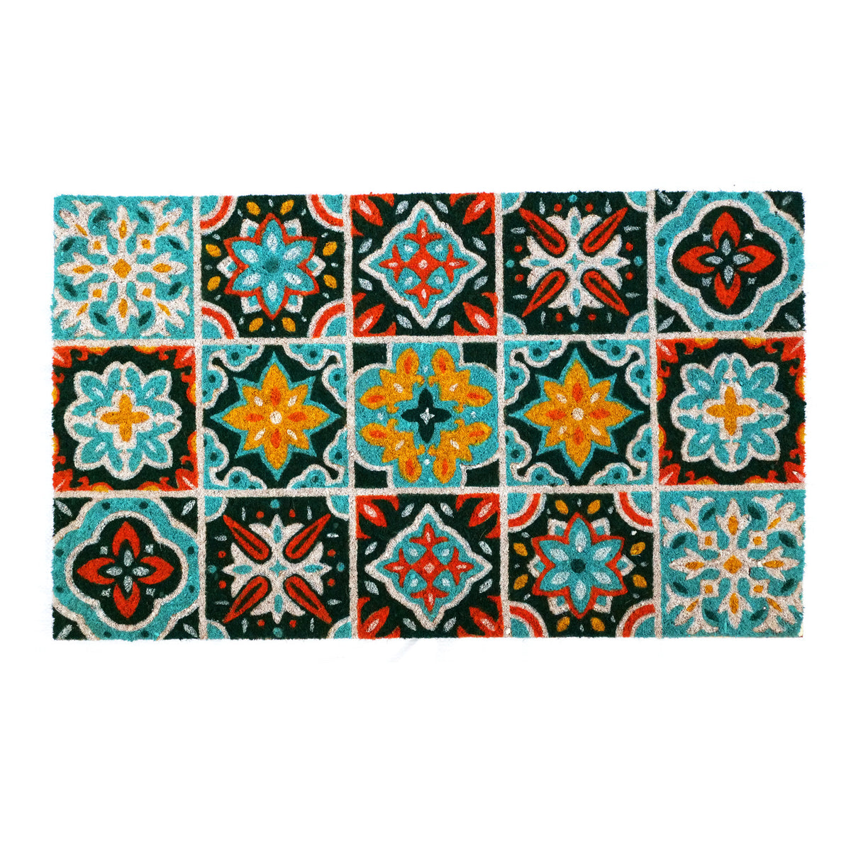 OnlyMat Flower Pattern Mosaic Tile Printed Coir Door Mat
