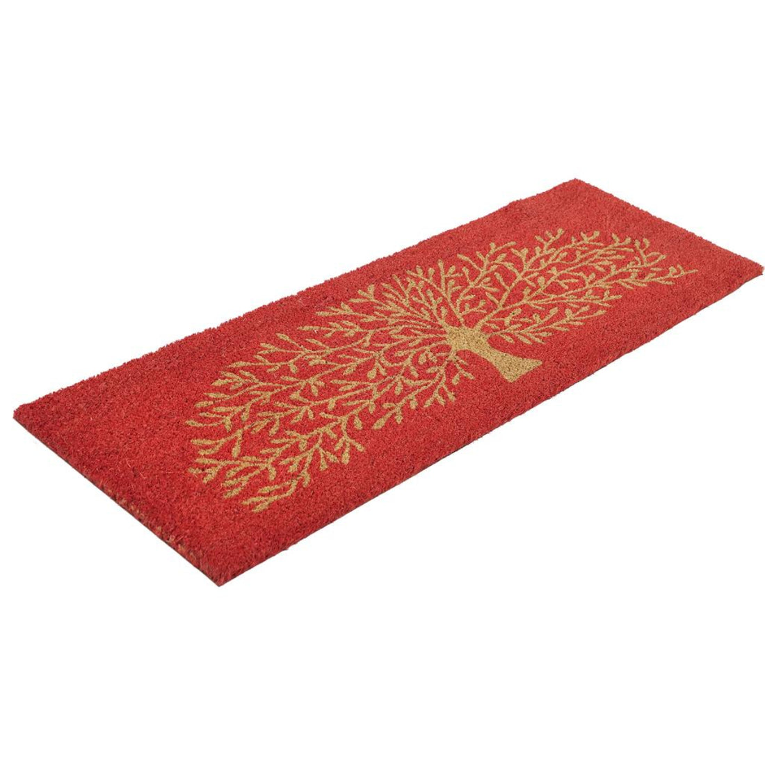 
                      
                        Red coir doormat with gold tree design on a white background
                      
                    