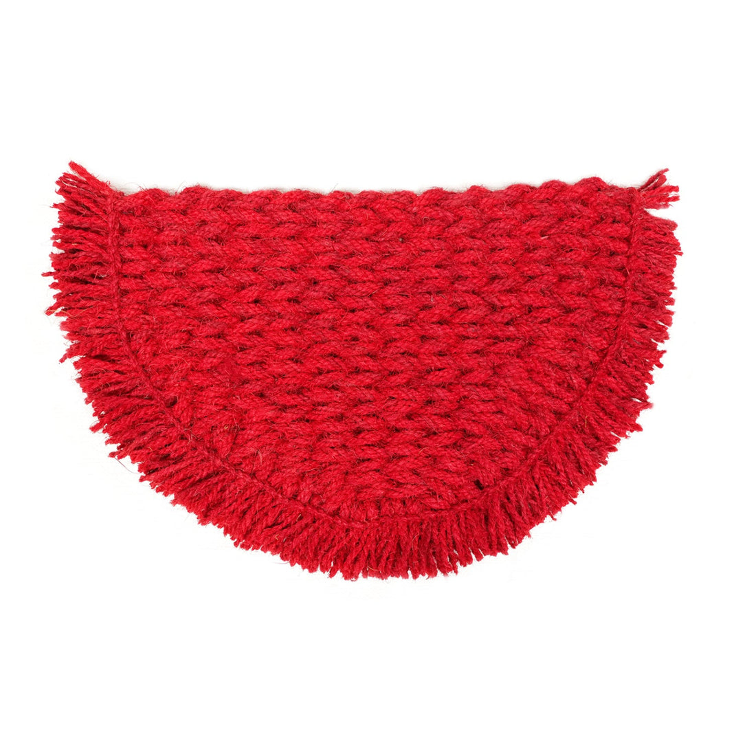 
                      
                        Red textured coir rug on a white background
                      
                    