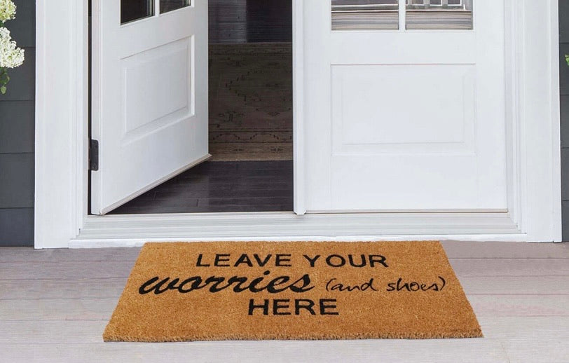 OnlyMat Leave Worries Outside printed Large Size Natural Coir Door Mat