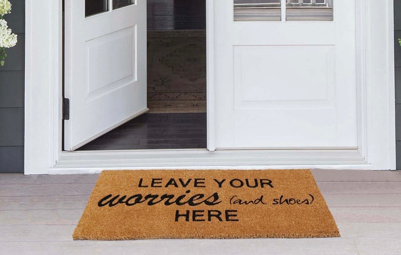 OnlyMat Leave Worries Outside printed Large Size Natural Coir Oblong Funny Door Mat