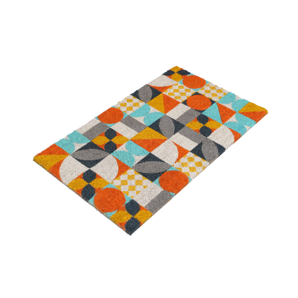 OnlyMat Italian Mosaic Pattern Pastel Orange And Yellow Colour Natural Coir Door Mat - Funny Floor Mats