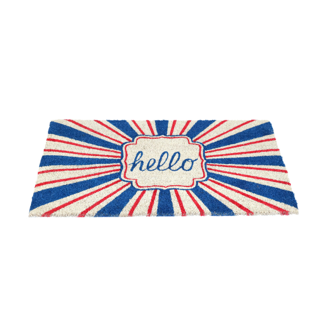 OnlyMat Hello Red Blue Retro Striped Natural Coir Doormat