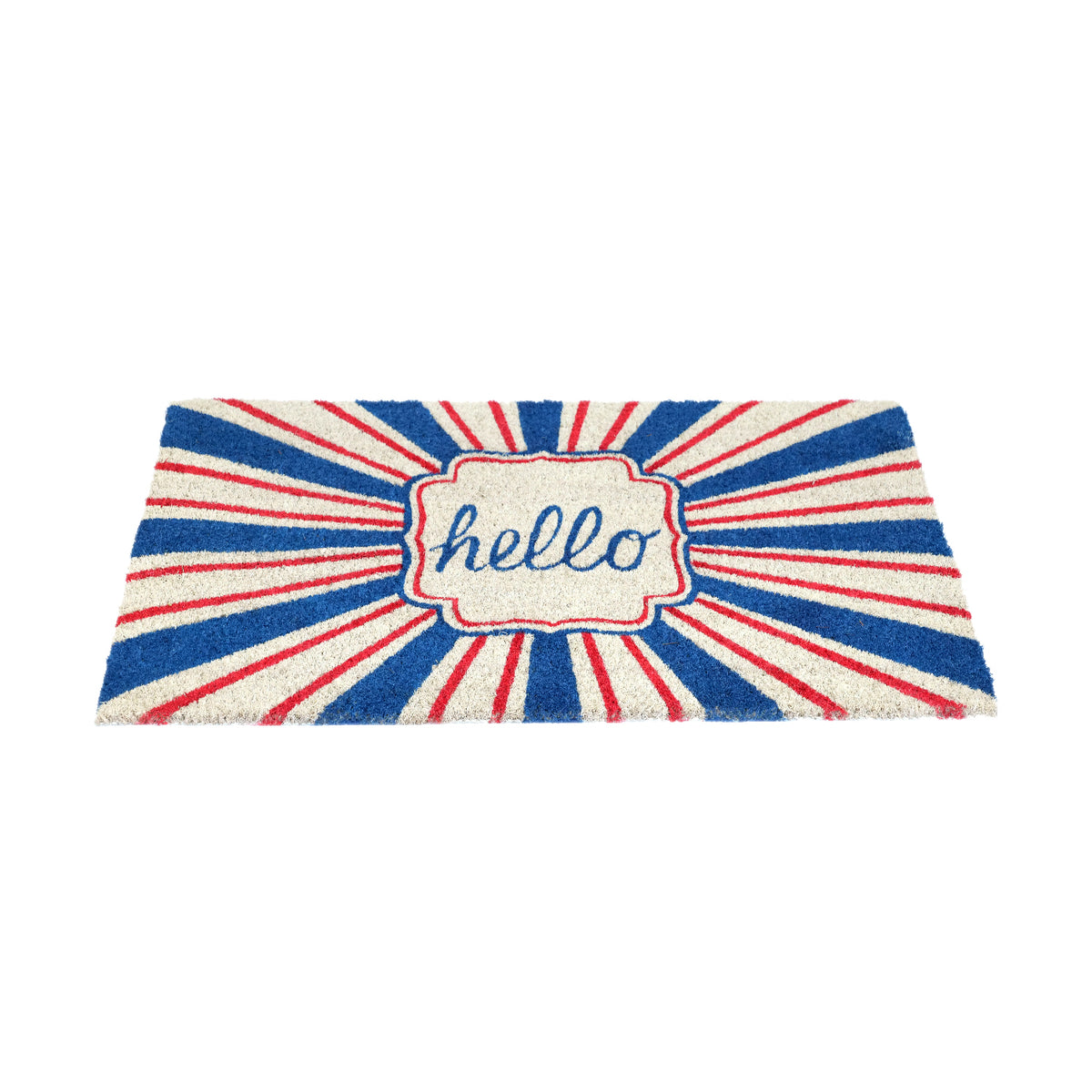 OnlyMat Retro Hello Red and Blue Printed Natural Coir Entrance Mat