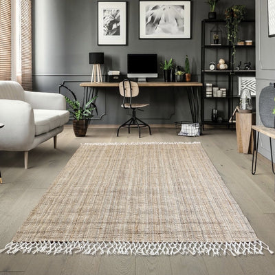 Handwoven Jute Carpet with Cotton Frills Border