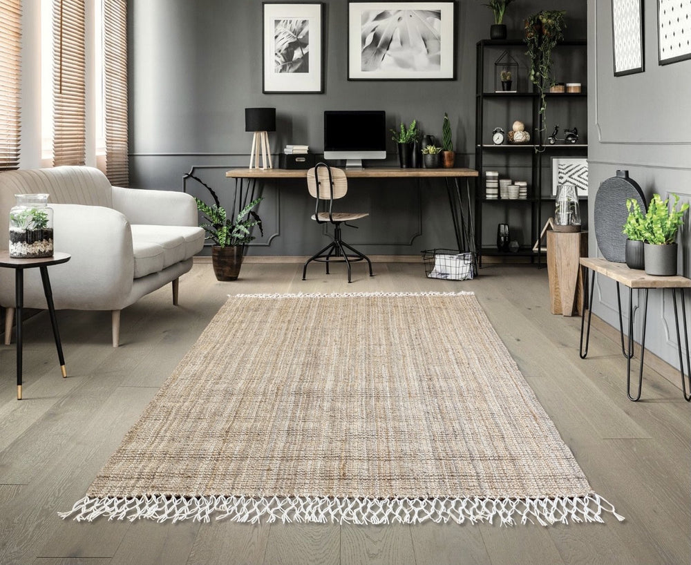 Handwoven Jute Carpet with Cotton Frills Border