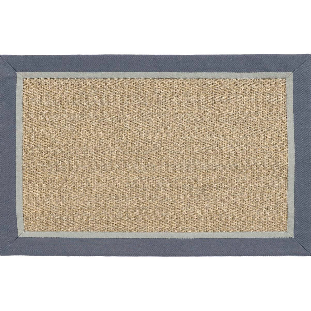 OnlyMat Natural Sisal Luxe Carpet with Steel Blue Border- Luxury Rug, Organic Carpet, BedSide Runner