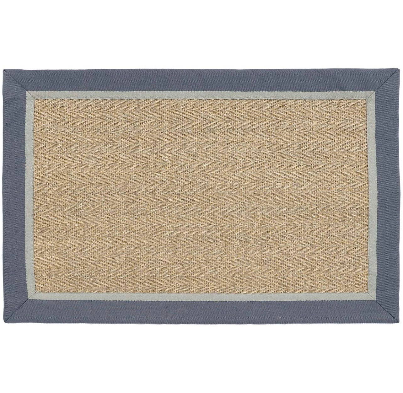 OnlyMat Natural Sisal Luxe Carpet with Steel Blue Border- Luxury Rug, Organic Carpet, BedSide Runner