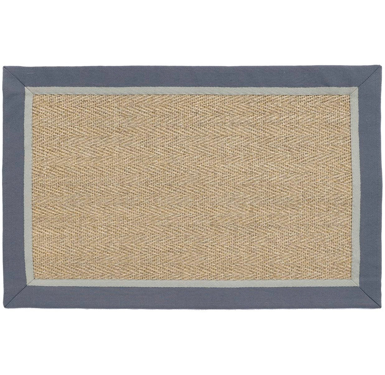 OnlyMat Natural Sisal Carpet with Steel Blue Border- Luxury Rug, Organic Carpet, BedSide Runner