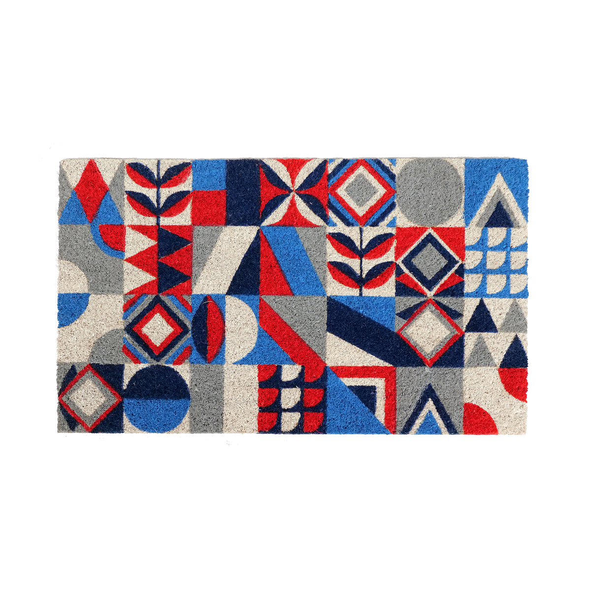 OnlyMat Italian Picasso Pattern Blue and Red Colour Natural Coir Door Mat