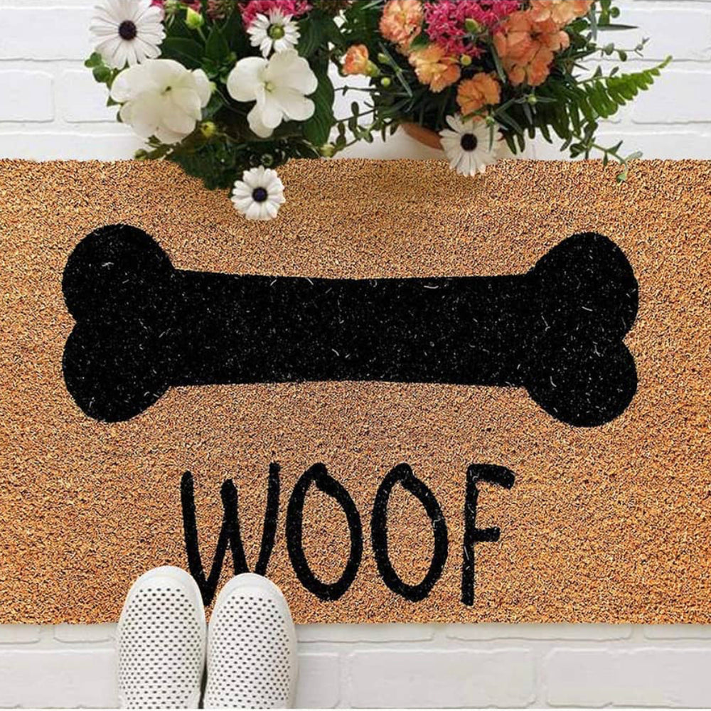OnlyMat Woof bone dog Printed Funny Natural Coir Doormat