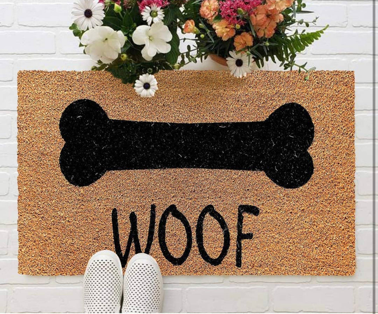 OnlyMat Woof bone dog Printed Funny Natural Coir Doormat