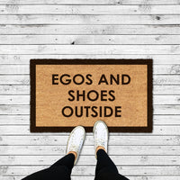 Top View of Egos and Shoes Outside Printed Coir Door Mat