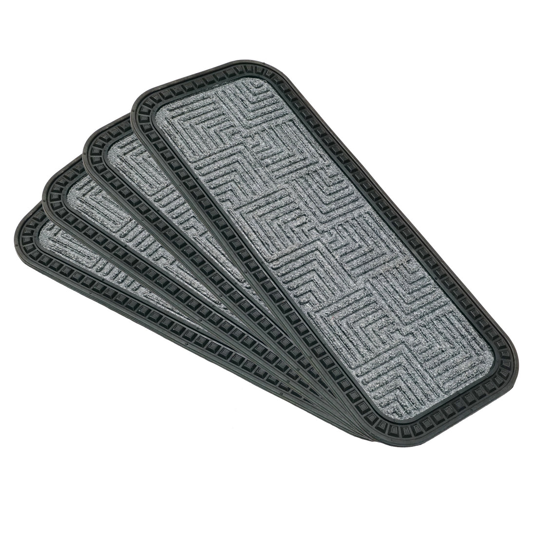 A set of grey anti-slip step stair mats with a ribbed pattern, featuring a non-slip rubber backing.