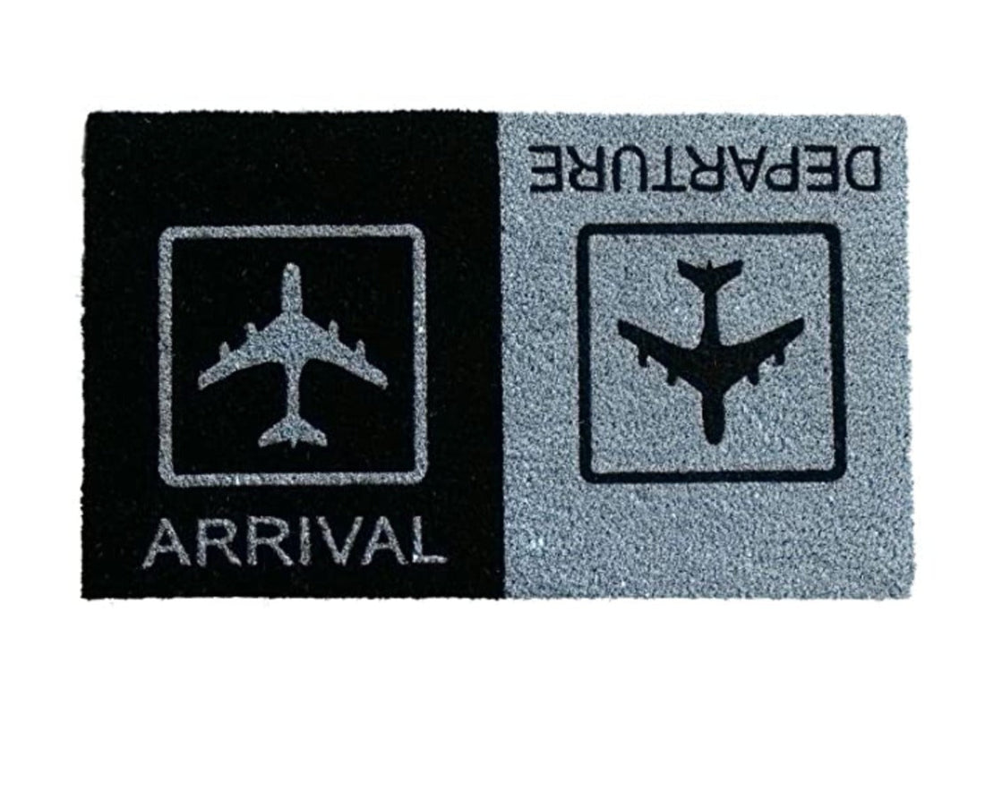 
                      
                        Arrival Departure Printed Natural Coir Black and Grey Entrance Doormat
                      
                    