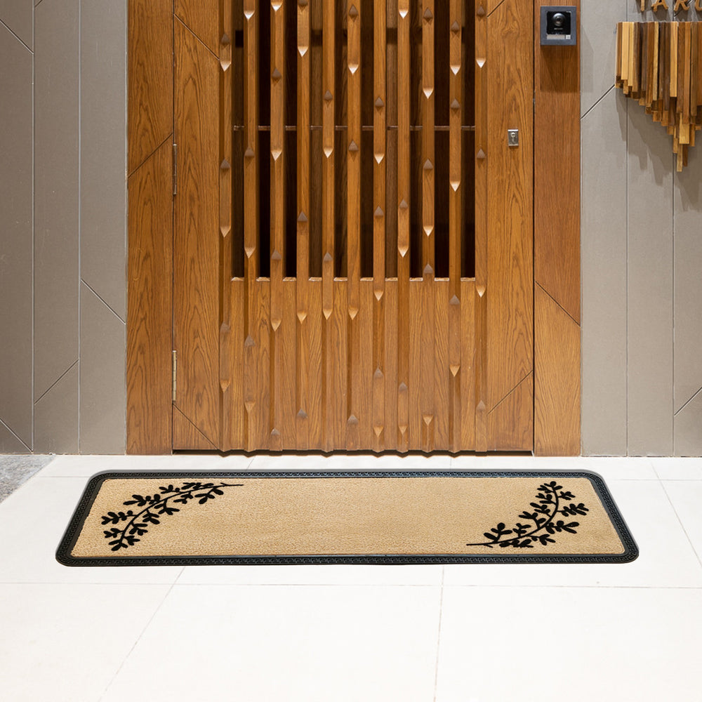 OnlyMat Elegant Soft Anti-Skid Polypropylene Leaf Pattern Flocked Floor Mat -BEIGE-40cm x 120cm,40 x 60 cm,45 x 75 cm