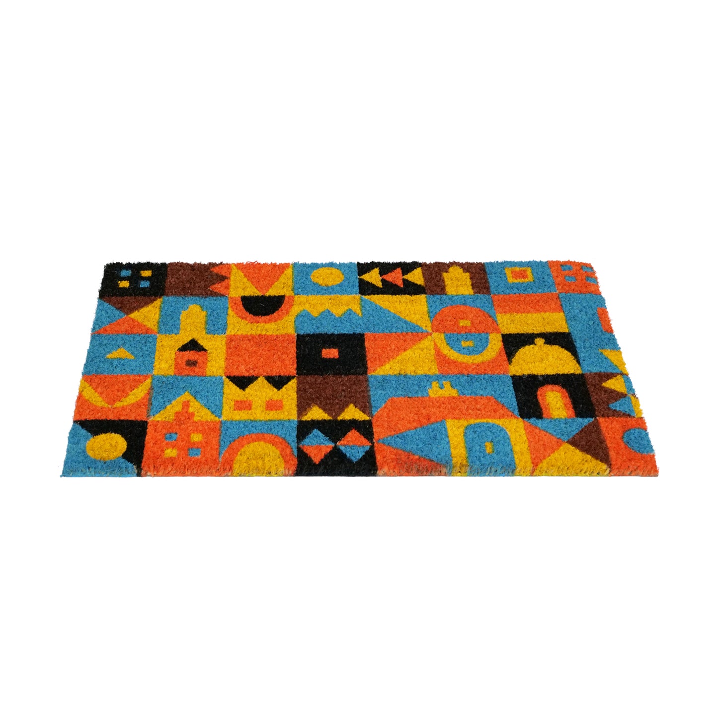 OnlyMat French Mosaic Pattern Pastel Colour Natural Coir Door Mat