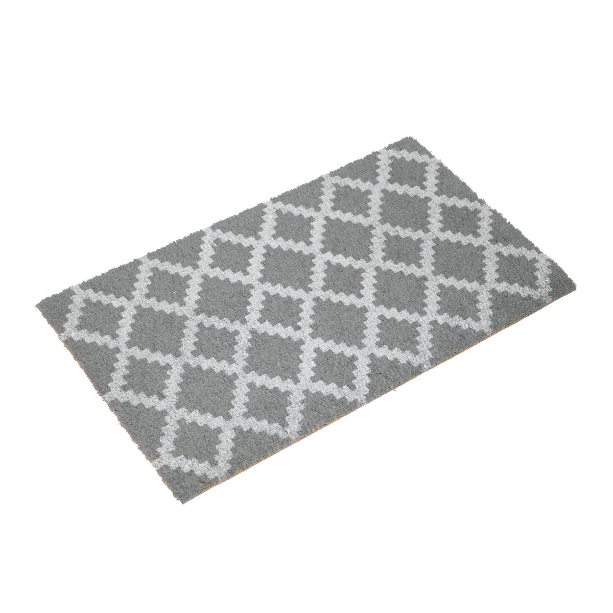 Grey Diamond Pattern Natural Printed Coir Floor Mat