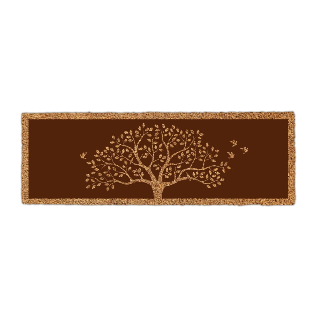 
                      
                        Brown coir doormat with a tree design on a white background
                      
                    