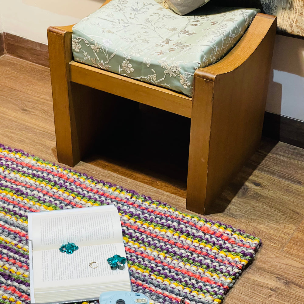 OnlyMat Retro Bohemian Handwoven Multi Colour Jute Rug