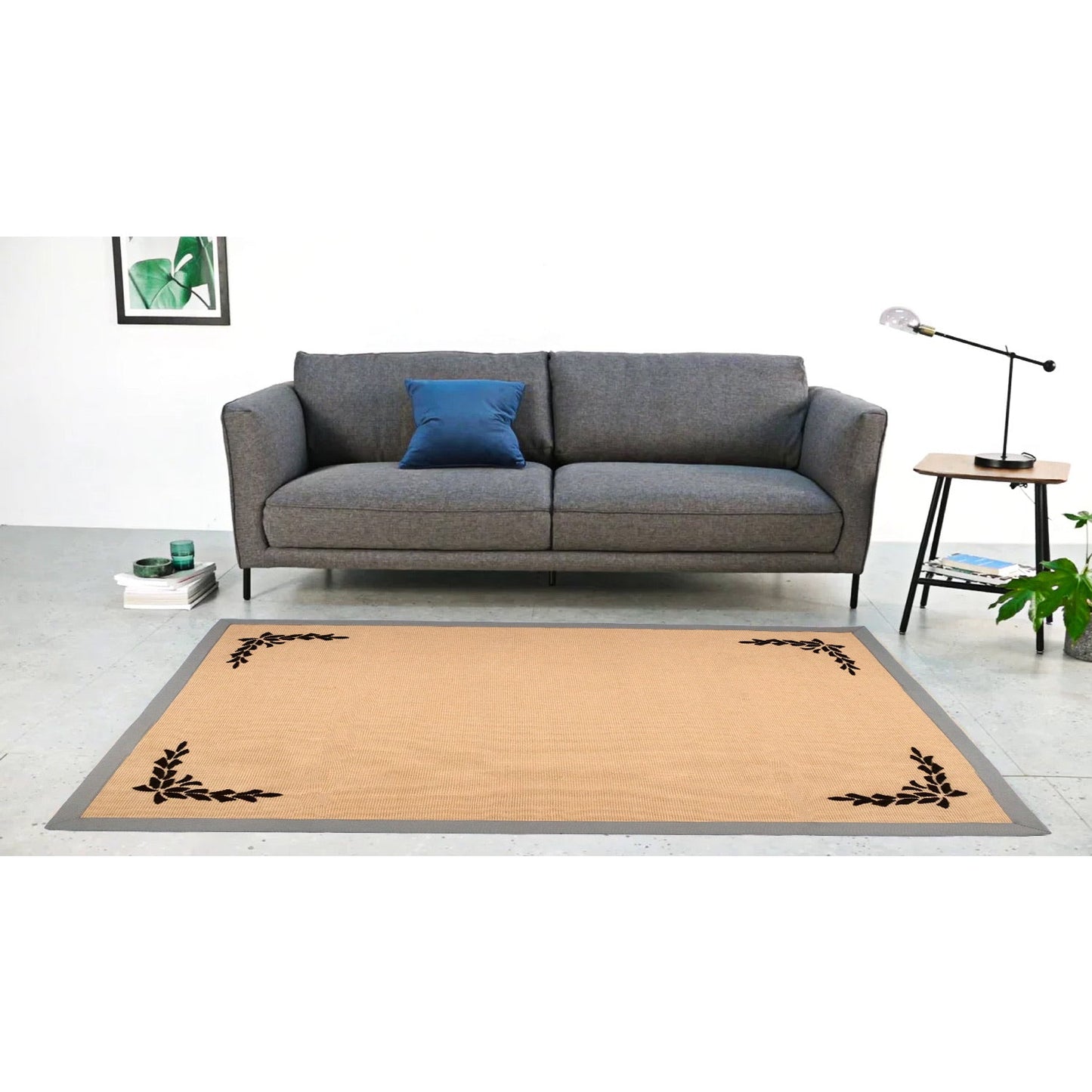 OnlyMat Natural Jute Carpet with Flocked Border Design- 120cm x 180cm - Luxe Rug, Organic Carpet, BedSide Runner