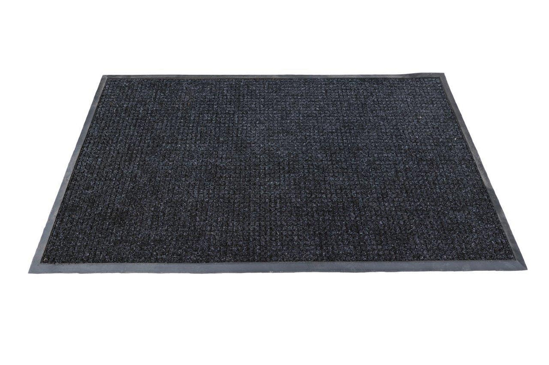 A black OnlyMat commercial quick dry and sanitize mat with a solid pattern, designed for indoor use.
