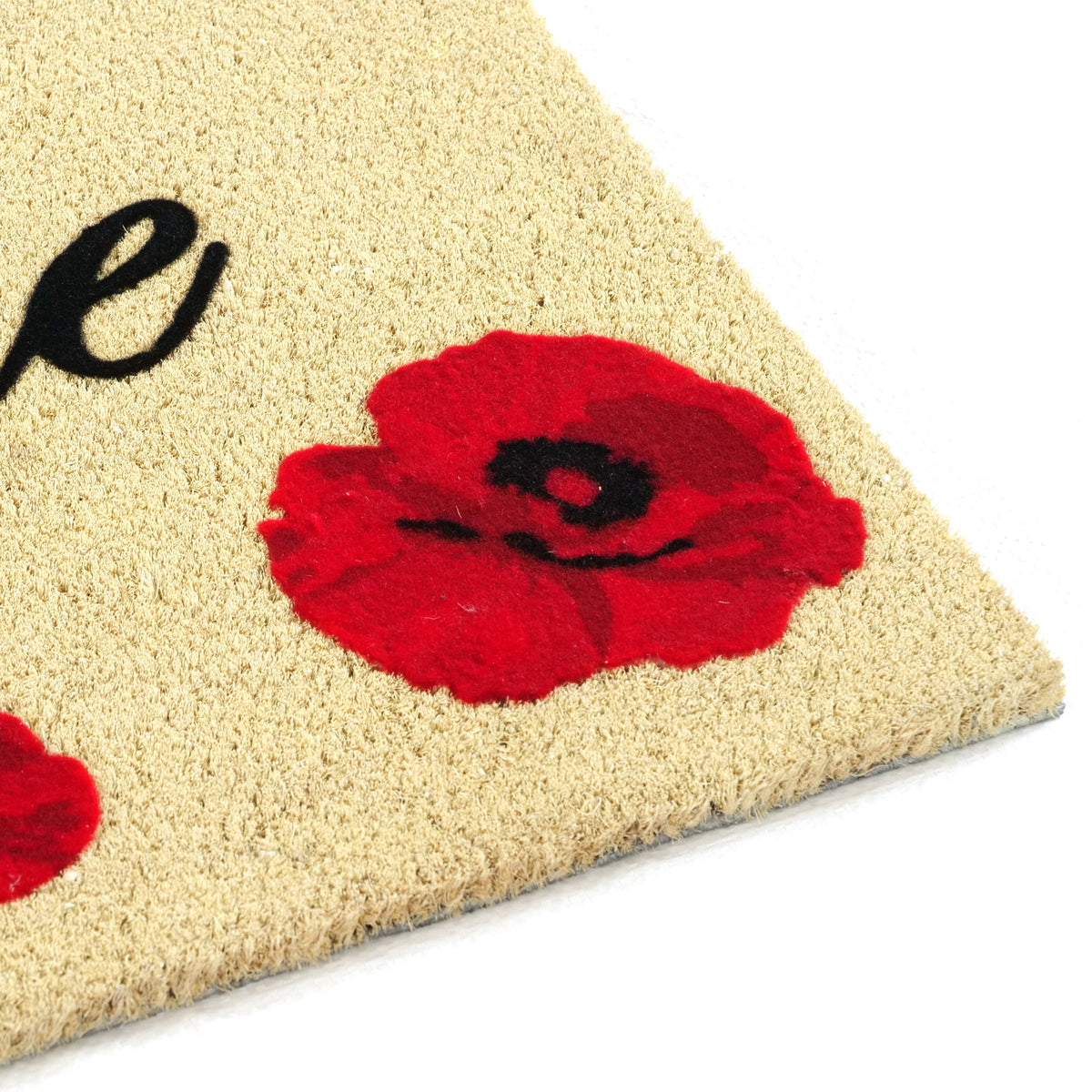 OnlyMat Welcome Flocked with Poppy Flower on 23mm Thick Coir Door mat 60cm x 90cm