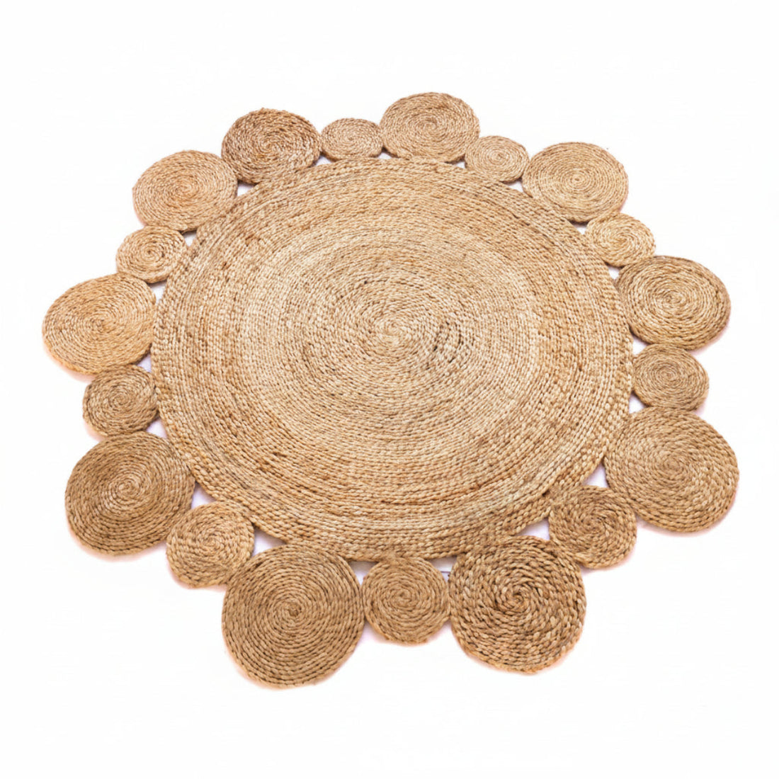 
                      
                        Round woven jute mat with concentric circle design on a white background
                      
                    