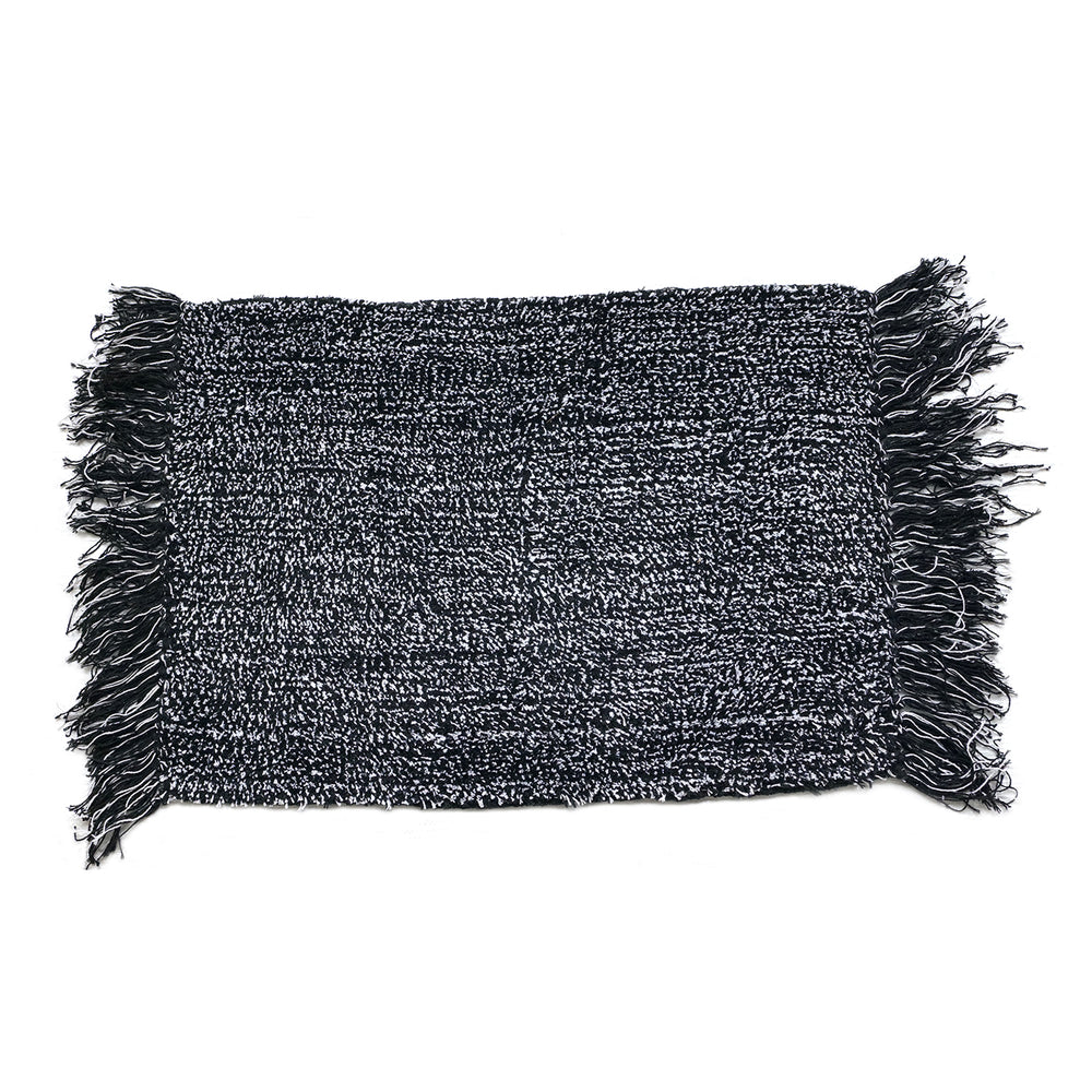 OnlyMat Black and White Woven Cotton Quickdry Bathroom Door Mat