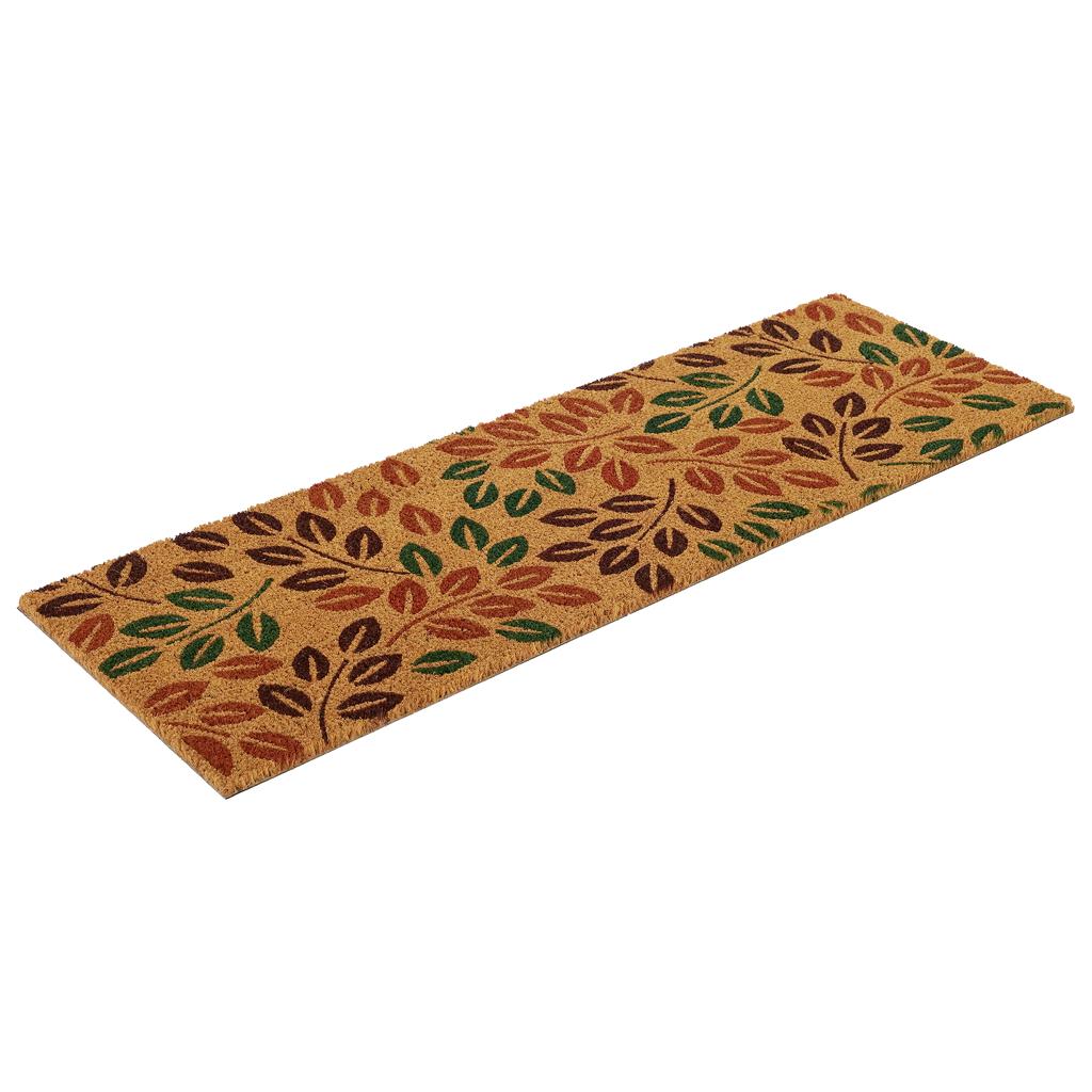 OnlyMat Tri Colour Leaf printed Natural Coir Entrance Door mat for Double Door or Wide Door - 40cm x 120cm