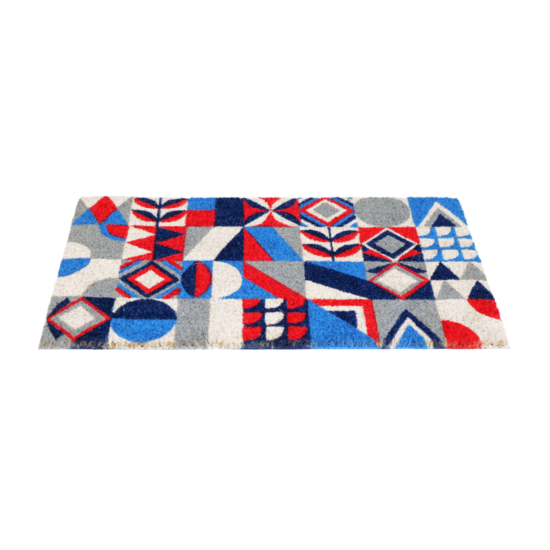 OnlyMat Italian Picasso Geometric Blue Red Natural Coir Doormat