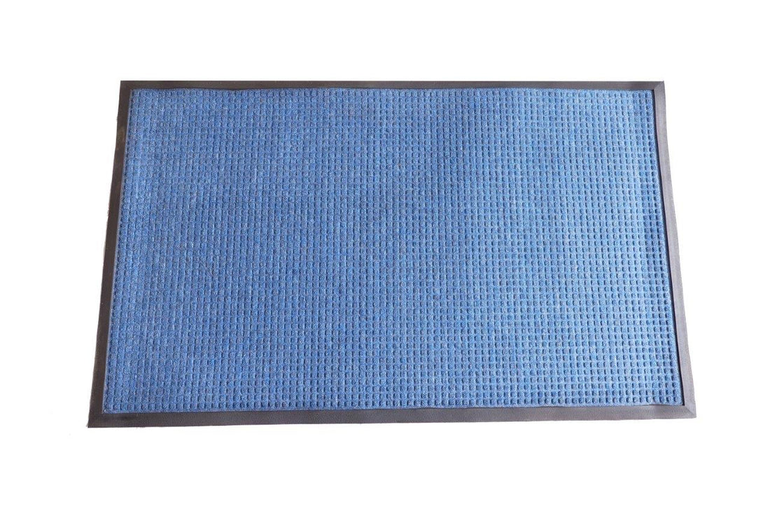 A blue OnlyMat commercial quick dry and sanitise mat with a solid pattern, designed for indoor use.
