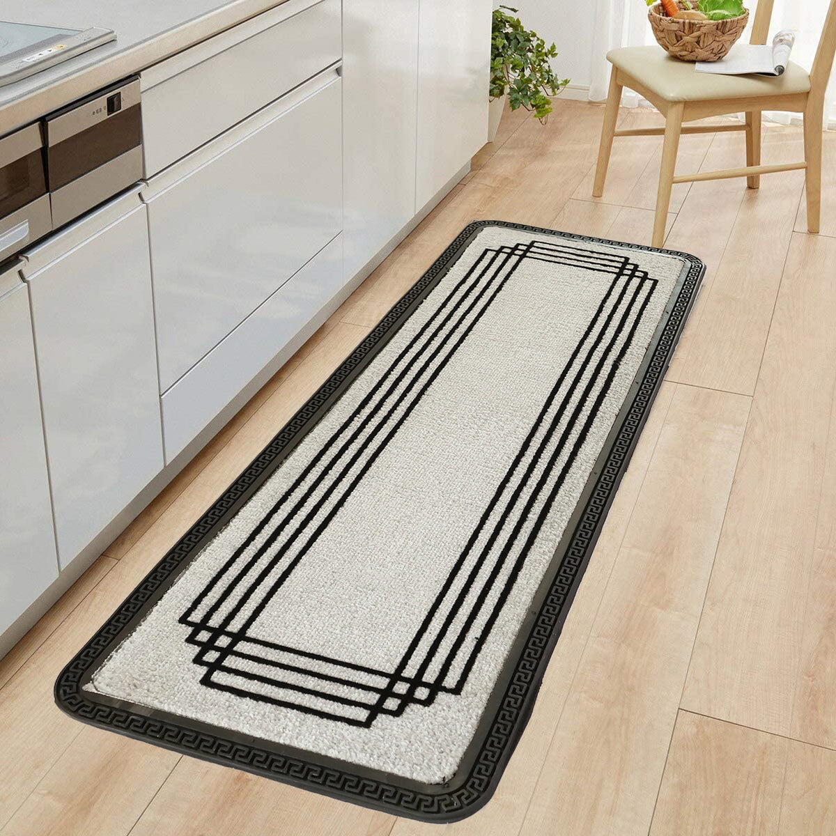 OnlyMat Elegant Soft Anti-Skid Polypropylene Lines Pattern Flocked Floor Mat -GREY , 40 cm x 120 cm