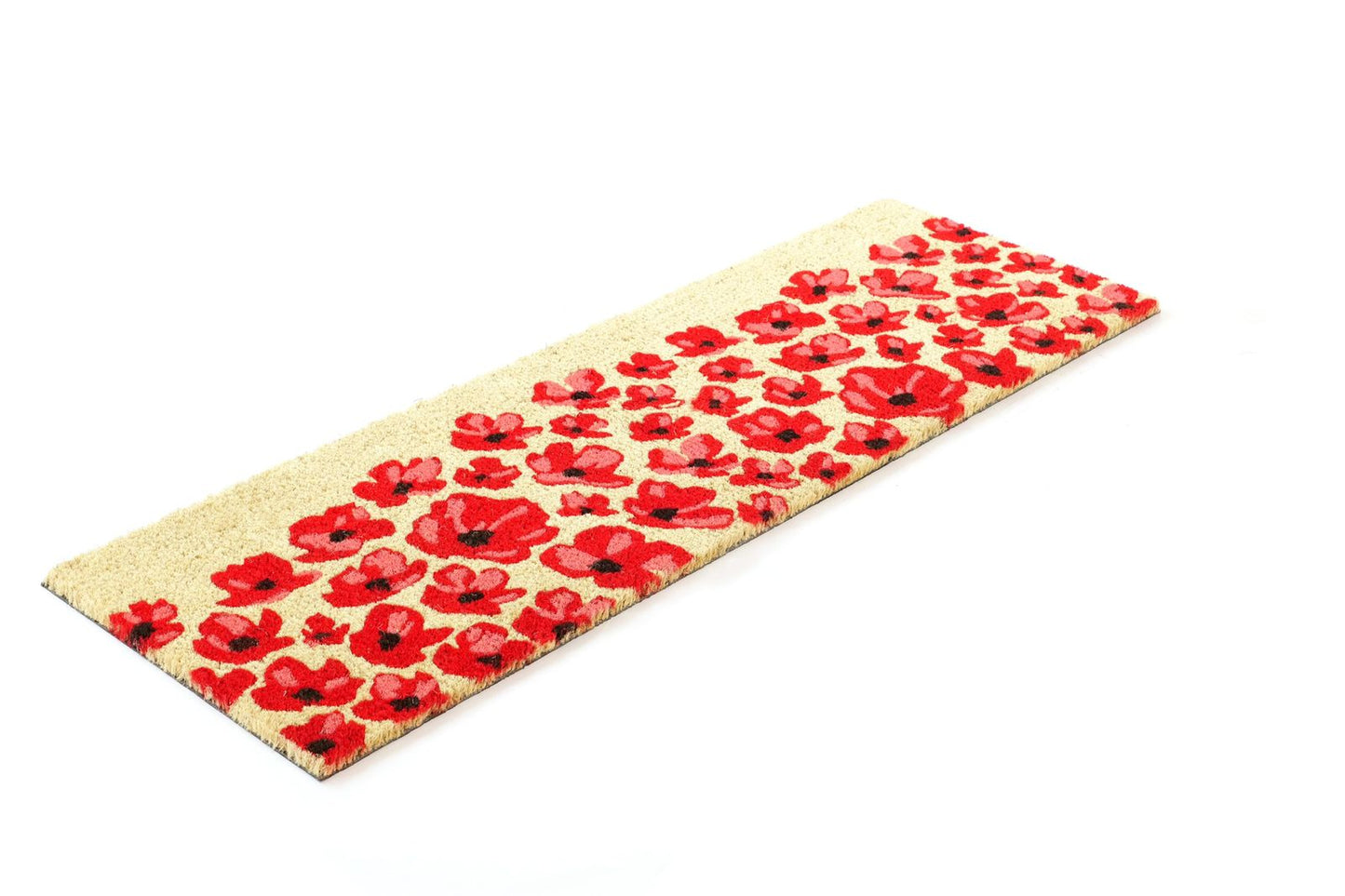 OnlyMat Flower printed Natural Coir Entrance Door mat for Double Door or Wide Door - 40cm x 120cm