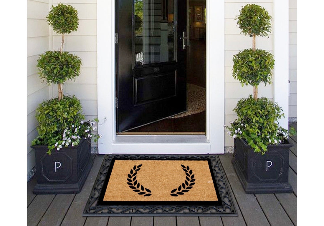 OnlyMat Personalized Laurel Wreath Coir Doormat Rubber Tray Combo - Design 2