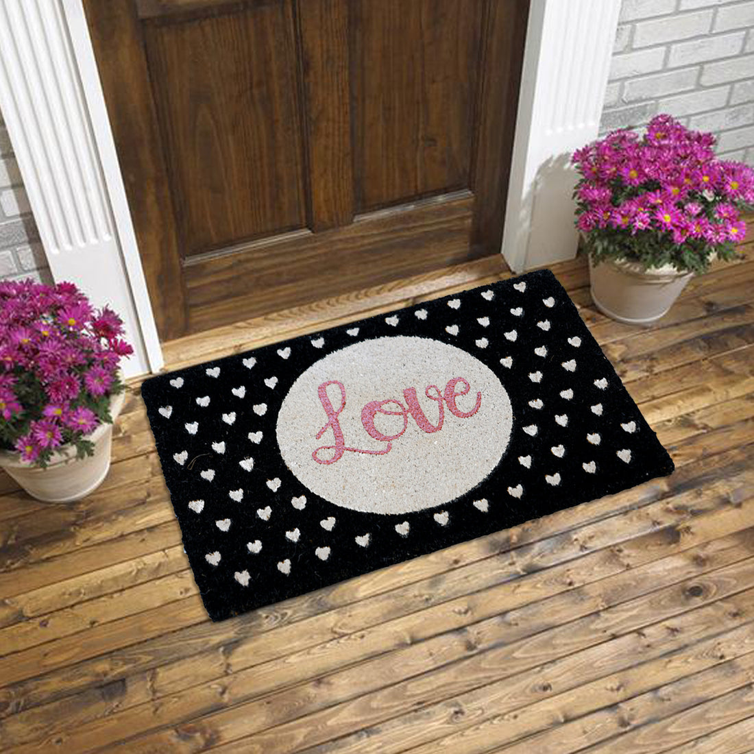 OnlyMat Glitter Love Black Printed Coir Doormat