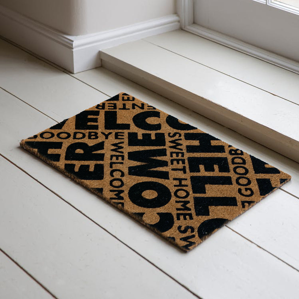 OnlyMat Welcome Printed Black & Brown Natural Coir Door Mat